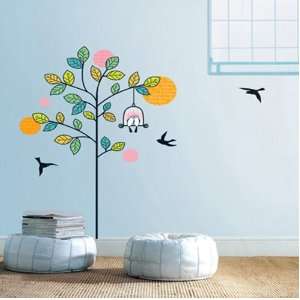  Modern House Love Birds In a Tree removable Vinyl Mural Art 