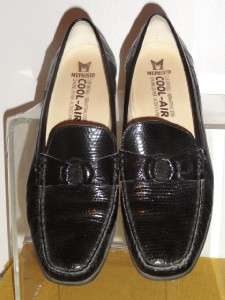 Mephisto Womens Black Leather Snake Moc Flats Loafers Shoe Shoes Size 