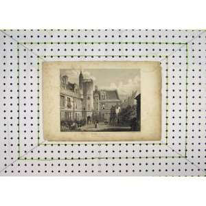  1828 Antique Print View Hotel De Cluny Court Yard