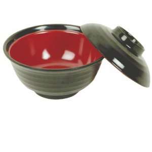  Black/Red Melamie Miso Soup Vegetable Bowl With Lid 10oz 