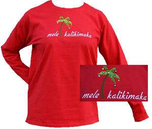 MELE KALIKIMAKA Hawaiian Christmas T SHIRT Rhinestones  
