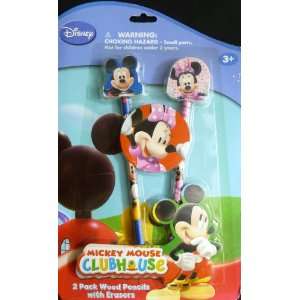  Mickey and Minnie Mouse Pencils with Eraser Toppers 2ct 