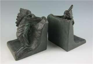   Antique 1911 LOOKOUT or PRAYING INDIAN Bronze Bookends Native American