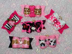   Bows~$3.29 & up Pick 1 or 6 x sm Pink Safari Animal for Yorkie maltese