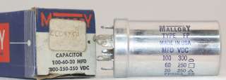 NOS Mallory 3 Section Aluminum Electrolytic Capacitor  