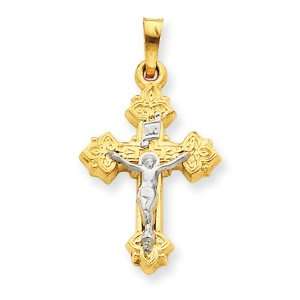  14k Gold Two tone INRI Hollow Crucifix Pendant: Jewelry