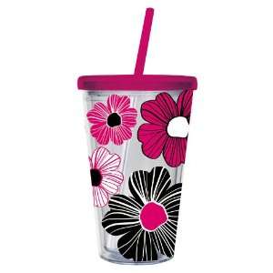 Pink Floral Insulated Cup w/ Straw:  Kitchen & Dining