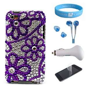  Purple Flower Rhinestones Protective Case for Apple iPod Touch 4G 