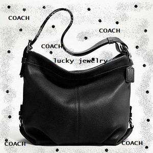 Leather Duffle Black Handbag Cross body bag F15064 $358 Authentic 