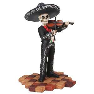  Male Skeleton Skull Black Mariachi Band Violin Statue 