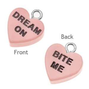  Pink Acrylic Valentines Candy Heart Charm Two Sided 
