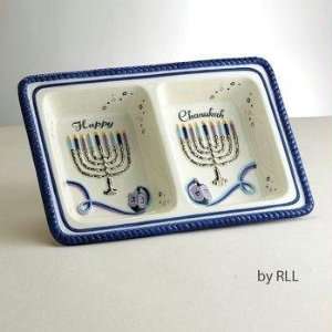  Chanukah Ribbons Rectangle 2 Section Ceramic Serving Tray 