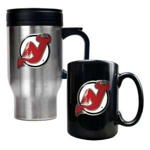 New Jersey Devils Stainless Steel Travel Mug & Black Ceramic Mug Set 