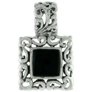   Square Filigree pendant with Square Jet Stone 1 1/8 (29mm) Jewelry
