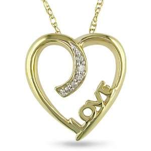    10k Yellow Gold Diamond Heart â??LOVEâ? Necklace: Jewelry