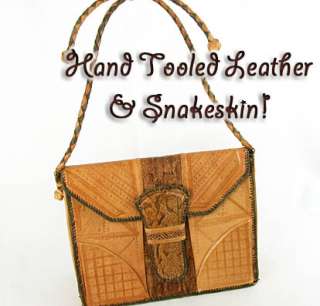 Handmade Tooled Leather+Rattle Snake Skin~Purse~Satchel  