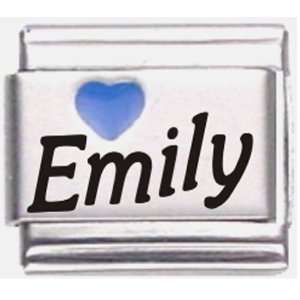    Emily Dark Blue Heart Laser Name Italian Charm Link Jewelry
