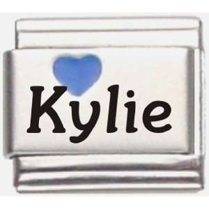    Kylie Dark Blue Heart Laser Name Italian Charm Link Jewelry