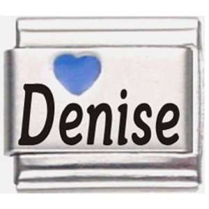    Denise Dark Blue Heart Laser Name Italian Charm Link Jewelry