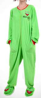 Sesame Street Kermit The Frog Union Suit Plush Footed Fleece Pajamas 