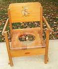 Vintage Wood Wooden Childs Potty Chair Back Folds Down Metal Carry 