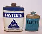 Denture Adhesive Powder Bottles Antique Vtg Klutch Fasteeth Set of 2