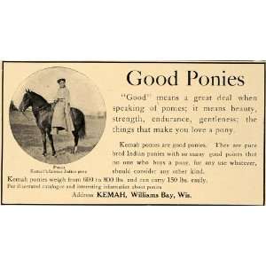  1907 Ad Kemah Ponca Indian Ponies Williams Bay Wisc 