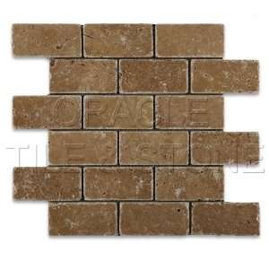  Noce Travertine 2 X 4 Tumbled Brick Mosaic Tile   Box of 5 