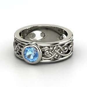  Alhambra Ring, Round Blue Topaz Platinum Ring: Jewelry