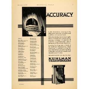  1929 Ad Kuhlman Electric Co. Transformers Obsevatory 