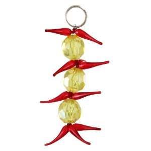    chain/Ring with Red Crystal Chilli Tassels & Lemon 
