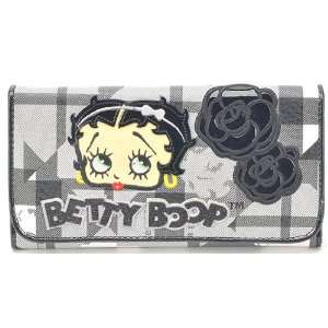   Betty Boop Long Trifold Wallet in Black and White Roses Style: Toys