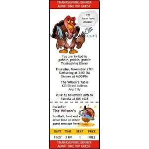  Cartoon Turkey Thanksgiving Ticket Invitation