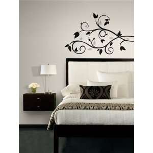  Black Scroll Branch with Foil Leaves Wall Decal in 