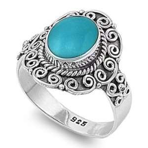   Silver 18mm Oval Turquoise Stone Ring (Size 6   9)   Size 9 Jewelry