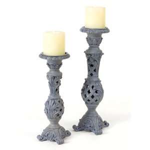   Acanthus Leaf Design Gray Pillar Candle Holders 15 Home & Kitchen