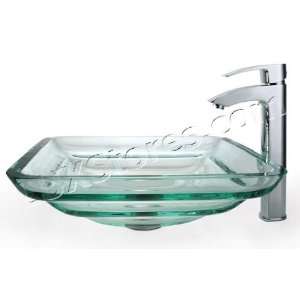 Clear Oceania Glass Sink and Visio Faucet C GVS 930 19mm 1810CH 18 L 