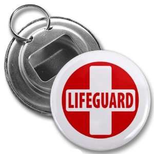 LIFEGUARD CROSS Red White Heroes 2.25 Bottle Opener Key Ring Button 