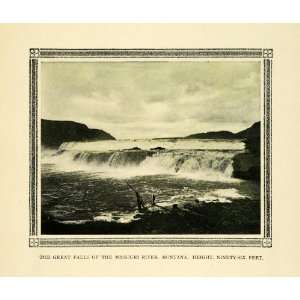  1908 Print Great Falls Missouri River Montana Waterfall 