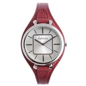 Dakota Watch Midsize Colorful Leather Silver Dial Red Leather Band 
