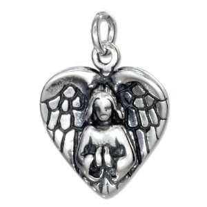  Sterling Silver Praying Angel Heart Charm.: Jewelry