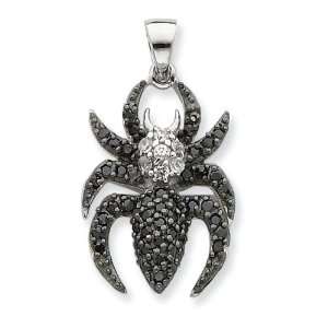  Sterling Silver Black & White CZ Spider Pendant: Jewelry