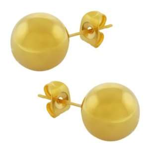   Stainless Steel Made In The Usa Yellow Plated Round Ball Stud Earrings