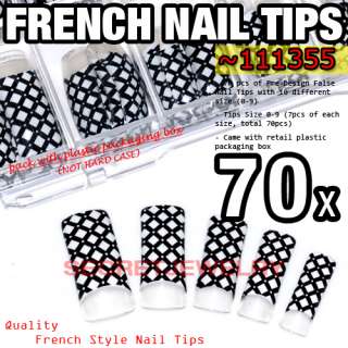 70 pcs Acrylic False Nail Tips Fake Tips Extensions Line Print 