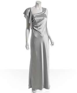 by Allen Schwartz silver satin draped shoulder long dress 