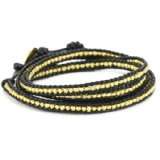 Chan Luu Yellow Gold Vermeil Bead Black Leather Wrap Bracelet
