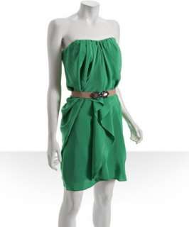 BCBGMAXAZRIA emerald pleated silk belted strapless dress   up 