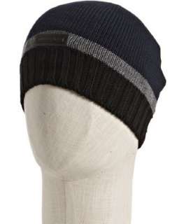 Prada navy striped wool knit hat   