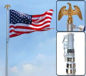 20ft Telescoping Aluminum Flagpole Eagle +Gold Ball Top Finial 