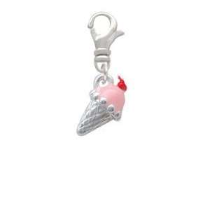  3 D Strawberry Ice Cream Cone with Cherry   Silver Plated 